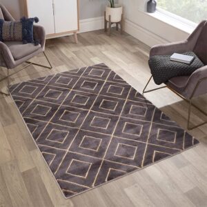 Bianco 196QA 80x150cm Luxury Rug In Dark Grey And Gold