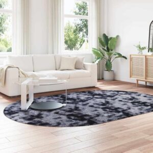 Biloxi Polyester Oval High Pile Shaggy Rug – Dark Grey