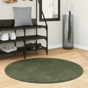 Hopkins 100cm Polyester Round Non-Slip Washable Rug – Forest Green
