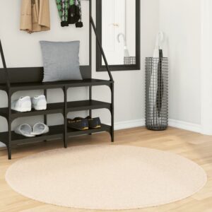 Hopkins 120cm Polyester Round Non-Slip Washable Rug – Beige