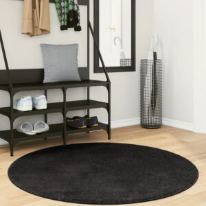 Hopkins 120cm Polyester Round Non-Slip Washable Rug – Black