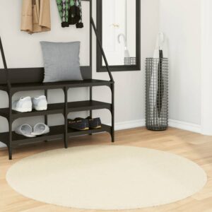 Hopkins 120cm Polyester Round Non-Slip Washable Rug – Cream