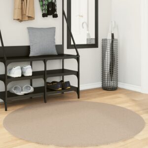 Hopkins 120cm Polyester Round Non-Slip Washable Rug – Sand