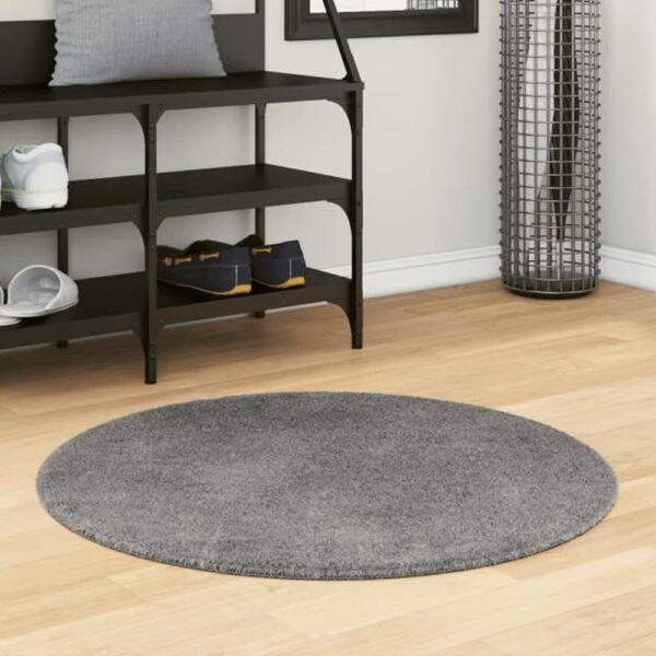 Hopkins 80cm Polyester Round Non-Slip Washable Rug - Anthracite