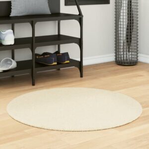 Hopkins 80cm Polyester Round Non-Slip Washable Rug – Cream