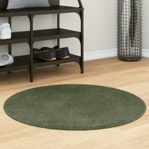 Hopkins 80cm Polyester Round Non-Slip Washable Rug – Forest Green