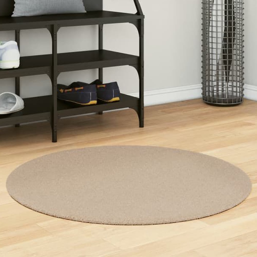 Hopkins 80cm Polyester Round Non-Slip Washable Rug - Sand