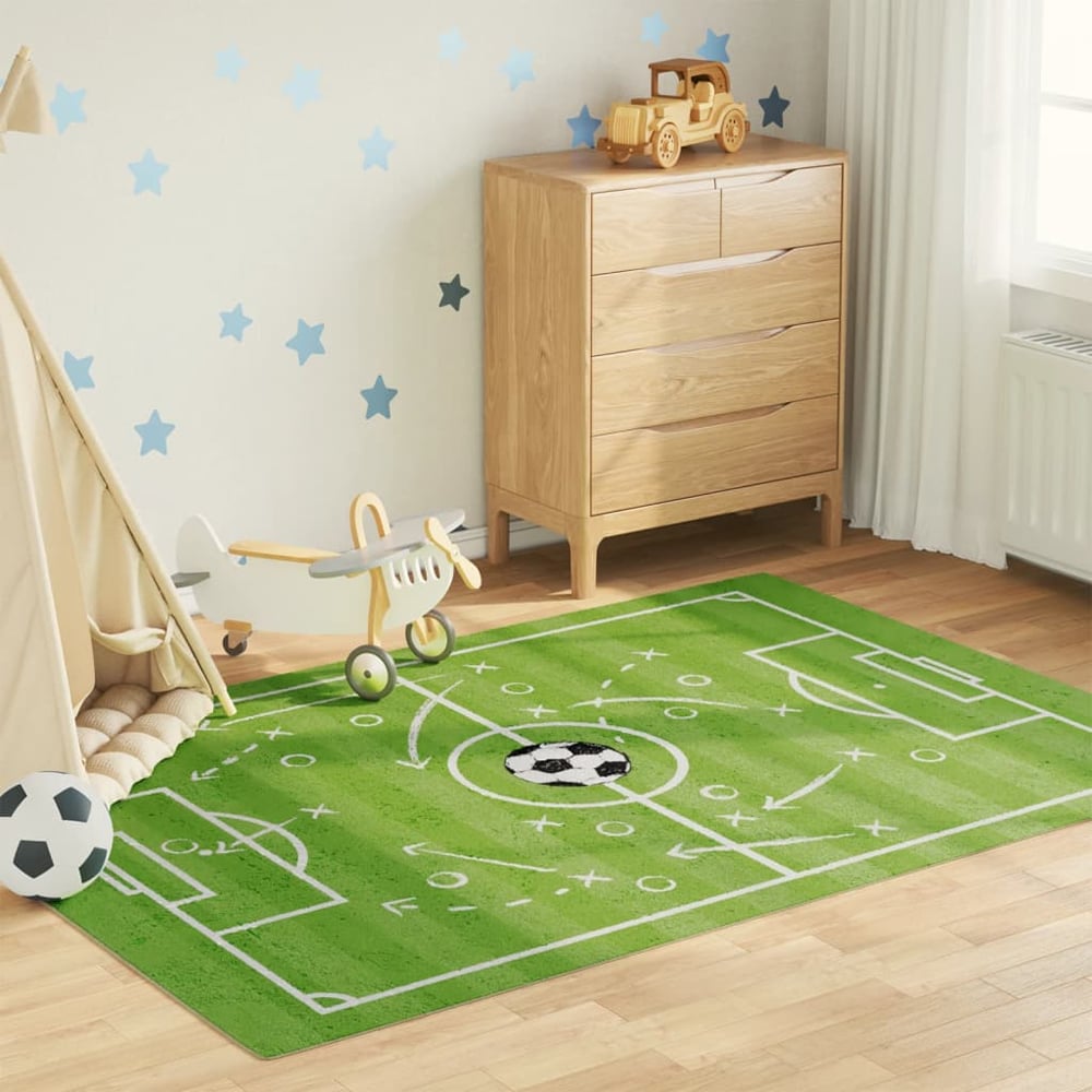 Roxboro Polyester Kids Washable Anti-Slip Football Field Rug - Green