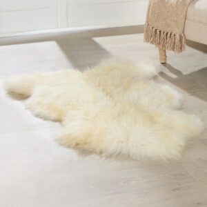 Ivins Fabric Curly Sheepskin Rug In Ivory White