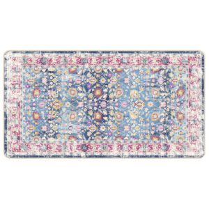 Corwin 150cm Polyester Washable Anti-Slip Rug In Blue And Pink