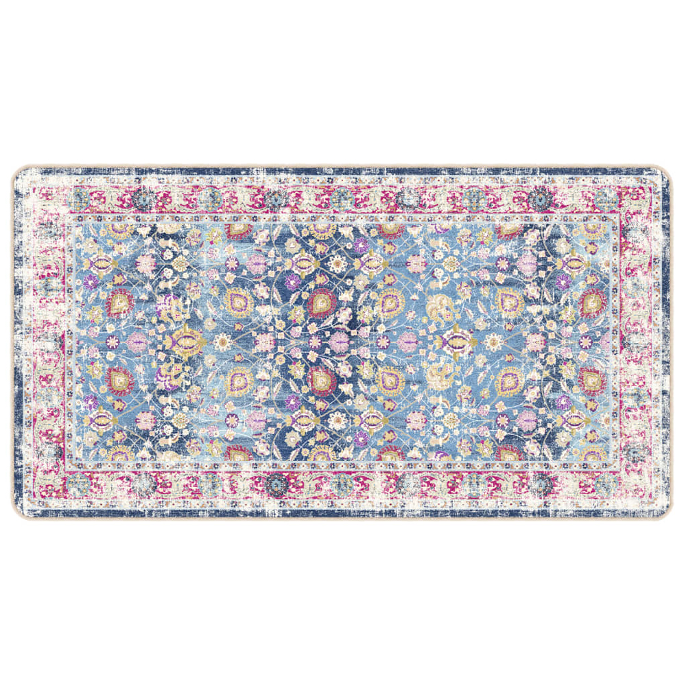 Corwin 150cm Polyester Washable Anti-Slip Rug In Blue And Pink