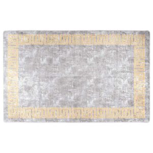 Corwin 150cm Polyester Washable Anti-Slip Rug In Grey And Gold