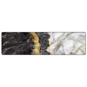 Corwin 300cm Polyester Washable Anti-Slip Rug In Gold, Black And White