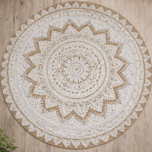 Hopkins 150cm Jute Round Rug In Natural And White