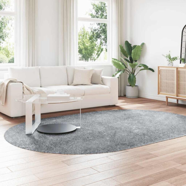 Biloxi Polyester Oval High Pile Shaggy Rug - Light Grey